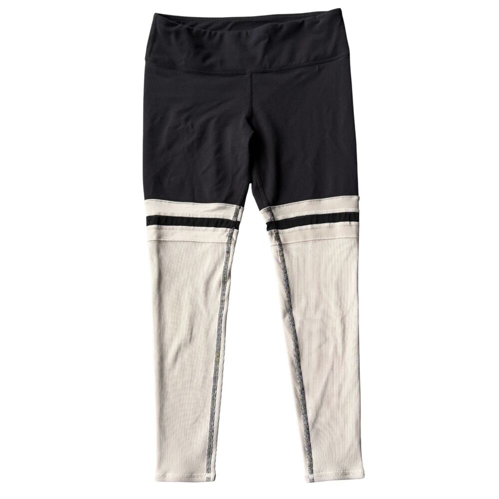 Alo Black Bone White Colorblock Yoga Player 7/8 Ribbed Ankle Legging Size S